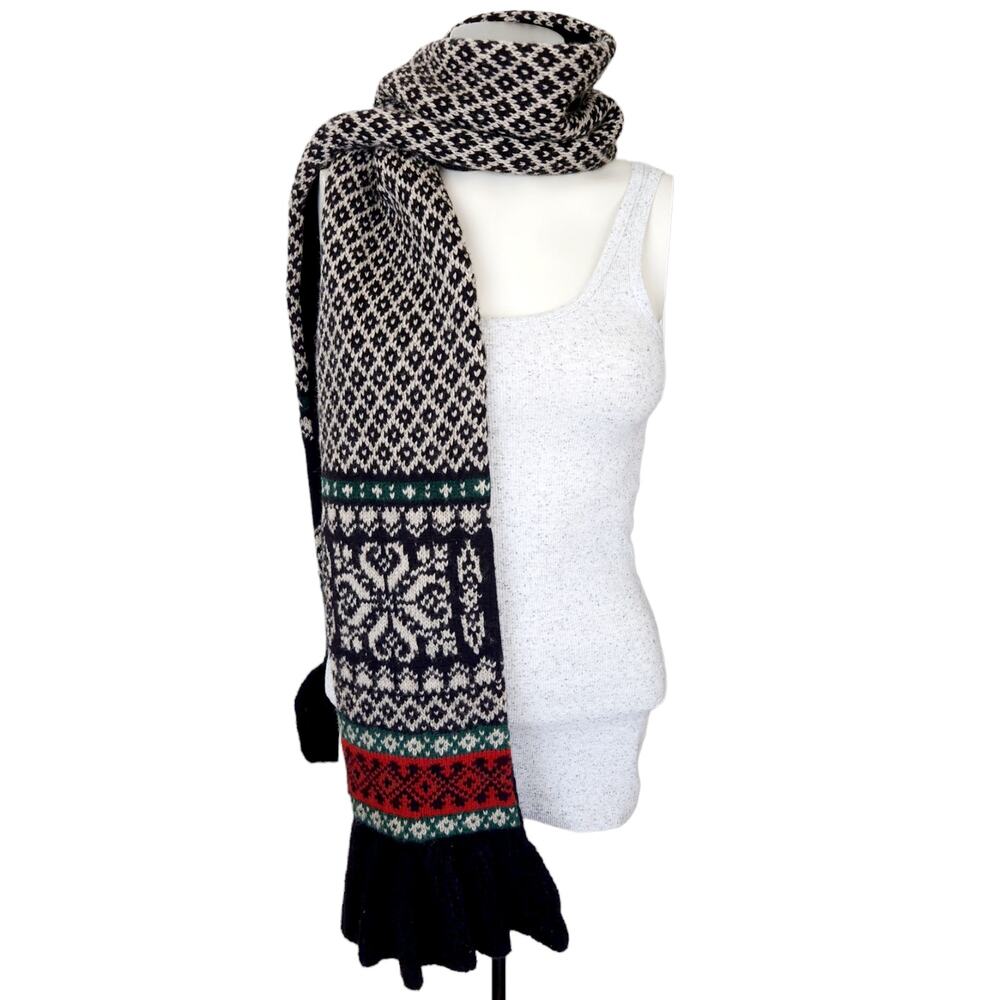 RALPH LAUREN RUGBY wool angora knit ruffle cozy preppy winter long scarf multi - Picture 2 of 5